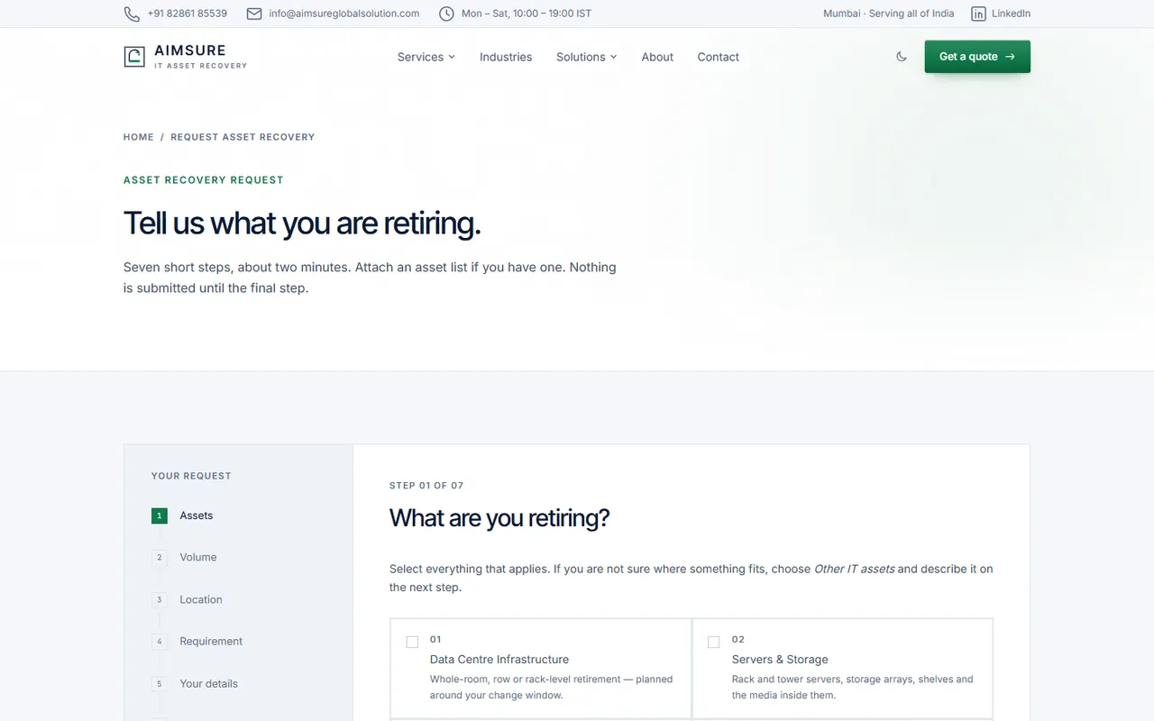 Aimsure seven-step asset recovery request form